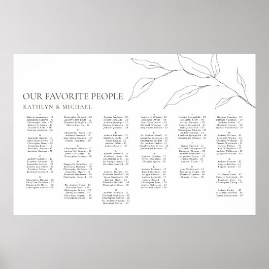 ミニマリストのオリーブ結婚リーフのアルファベットの座席 ポスター (正面)