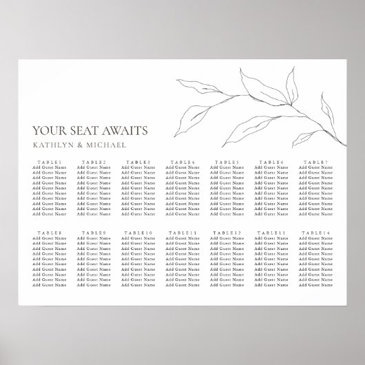 ミニマリストのオリーブ結婚リーフ14テーブル席 ポスター (正面)