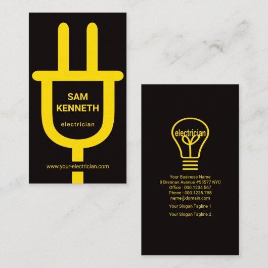ミニマリストのオーバーサイズ黄色の電源プラグ電気技術者 名刺 (正面/裏面)