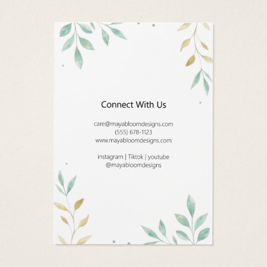 ミニマリストのカスタム葉イヤリング表示カード (裏面)