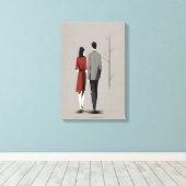 ミニマリストのカップル歩くモダンのTogetherラインアート キャンバスプリント (インサイチュ (ウッドフロア))