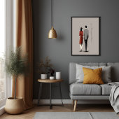 ミニマリストのカップル歩くモダンのTogetherラインアート ポスター