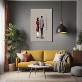 ミニマリストのカップル歩くモダンのTogetherラインアート ポスター