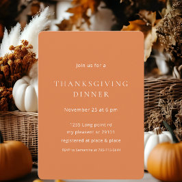 ミニマリストのカボチャのオレンジ感謝祭ディナー 招待状