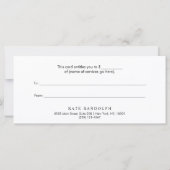 ミニマリストのギフト券 (裏面)