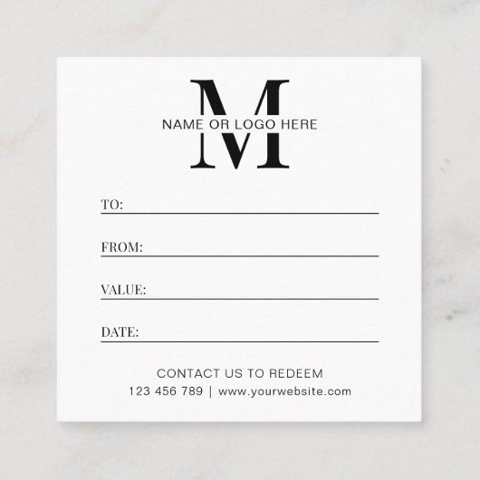 ミニマリストのギフト証明書のロモダンゴ スクエア名刺 (裏面)