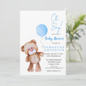 ミニマリストのクマ「おお坊や!」 ベビーシャワー招待状 招待状 (スタンド正面)