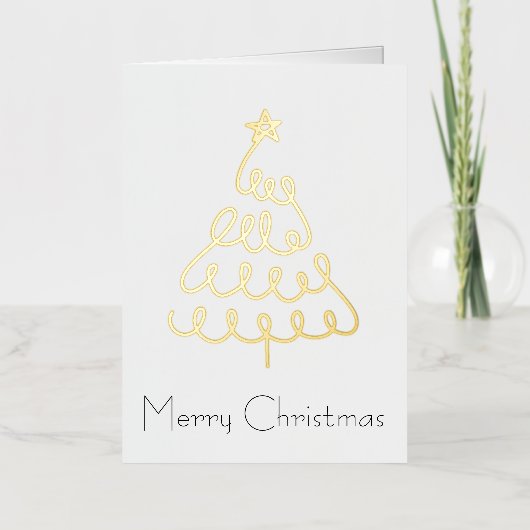 ミニマリストのクリスマスツリーカード金ゴールド 箔グリーティングカード (正面)