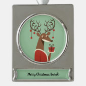 ミニマリストのクリスマストインデナーギフト現在の休日 シルバープレートバナーオーナメント (正面)