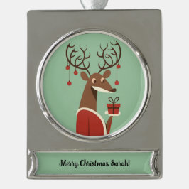 ミニマリストのクリスマストインデナーギフト現在の休日 シルバープレートバナーオーナメント