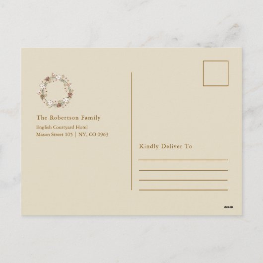 ミニマリストのクリスマスリースのホリデーカード シーズンポストカード (裏面)