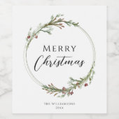 ミニマリストのクリスマスリース ワインラベル (シングルラベル)
