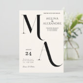 ミニマリストのクリームモノグラム結婚式 招待状 (スタンド正面)