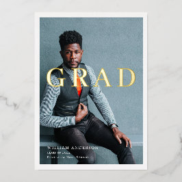 ミニマリストのクリーン写真海軍ブルー卒業パーティー 箔招待状