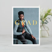 ミニマリストのクリーン写真海軍ブルー卒業パーティー 箔招待状 (立ち正面)