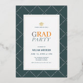 ミニマリストのクリーン写真海軍ブルー卒業パーティー 箔招待状 (裏面)