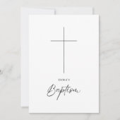 ミニマリストのクリーン・カトリック黒白バプテスマ 招待状 (正面)