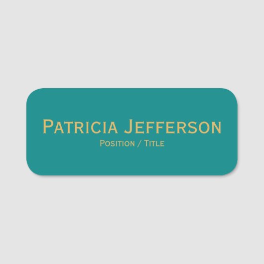 ミニマリストのグリーンティール（緑がかった色）と金ゴールド:エレガントプロフェッショナル 名札 (正面)