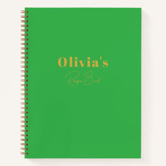 ミニマリストのグリーンパーソナライズされたレシピ本 ノートブック (正面)