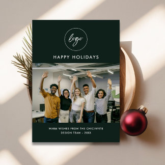 ミニマリストのグリーンフォト会社のロゴクリスマスカード シーズンカード