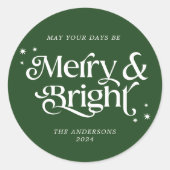 ミニマリストのグリーンメリーと明るいクリスマス ラウンドシール (正面)