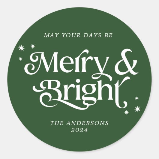 ミニマリストのグリーンメリーと明るいクリスマス ラウンドシール (正面)