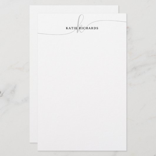 ミニマリストのグレーのスクリプトモノグラム 便箋 (正面/裏面)