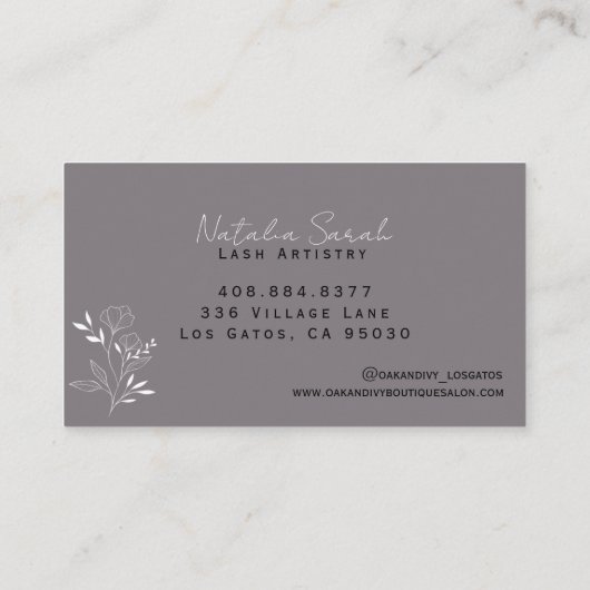 ミニマリストのグレーの花の名刺 名刺 (裏面)