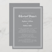ミニマリストのグレー結婚ホワイトのリハーサルのディナー 招待状 (正面/裏面)