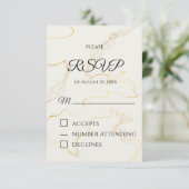 ミニマリストのゴールドフォイルRSVPカード | エレガントな結婚式 出欠カード (スタンド正面)