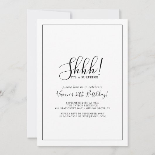 ミニマリストのサプライズパーティー 招待状 (正面)