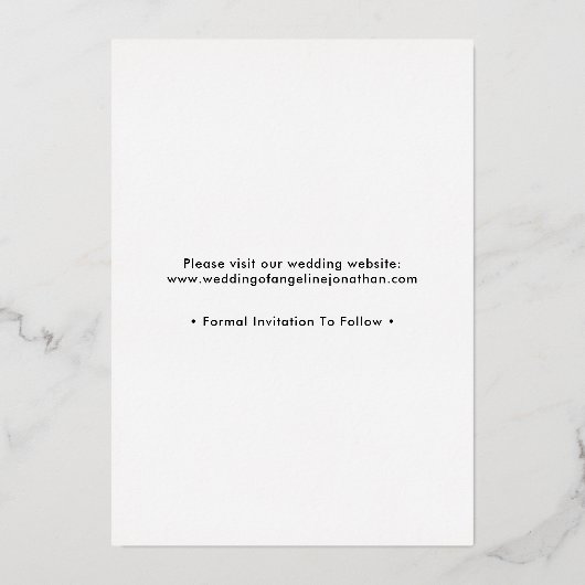 ミニマリストのシックで日付結婚の写真金ゴールドを保存 箔招待状 (裏面)