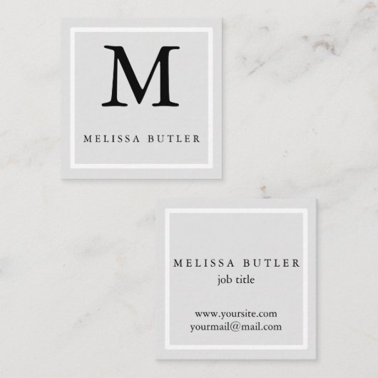 ミニマリストのシックなグレーとホワイトのモノグラモダンム スクエア名刺 (正面/裏面)