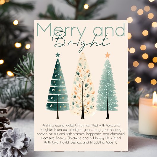 ミニマリストのシックなボホハンドクリスマスツリーを描画 シーズンカード