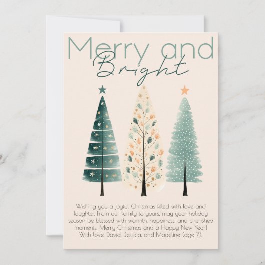 ミニマリストのシックなボホハンドクリスマスツリーを描画 シーズンカード (正面)