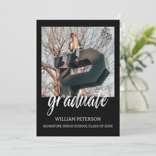 ミニマリストのシニア写真 卒業発表 招待状 (スタンド正面)