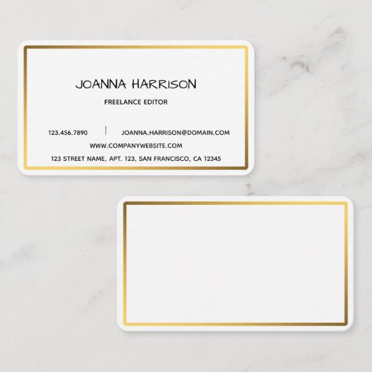 ミニマリストのシャイニエレガントー金ゴールドフレームエディタ 名刺 (正面/裏面)