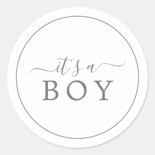 ミニマリストのシルバーそれは男の子の赤ちゃんのシャワーのシールである ラウンドシール (正面)