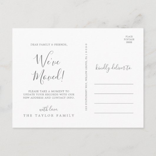 ミニマリストのシルバー引っ越しました移動 案内ポストカード (裏面)