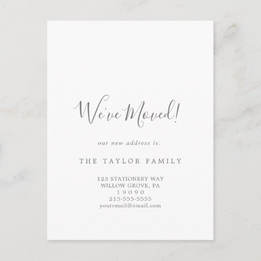 ミニマリストのシルバー引っ越しました移動 案内ポストカード (正面)