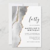 ミニマリストのシルバー金ゴールドアゲード40歳の誕生日 招待状 (正面)