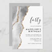 ミニマリストのシルバー金ゴールドアゲード40歳の誕生日 招待状 (正面/裏面)