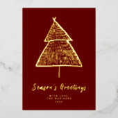 ミニマリストのシーズングリーティングス クリスマスツリー 箔シーズンカード (正面)