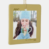 ミニマリストのジョイシンプルクリスマスホリデーフォト金ゴールド セラミックオーナメント (右)