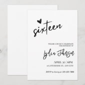 ミニマリストのスイート16の誕生日パーティー、スイート16の招待状 招待状 (正面/裏面)