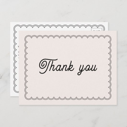 ミニマリストのスキャロッ縁どプありありがとうはがき インビテーションポストカード (正面/裏面)
