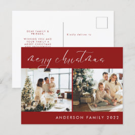 ミニマリストのスクリプトのクリスマスグリーティング |赤 ポストカード