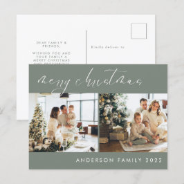 ミニマリストのスクリプトのクリスマスグリーティング | Sage Green ポストカード