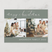 ミニマリストのスクリプトのクリスマスグリーティング | Sage Green ポストカード (正面)