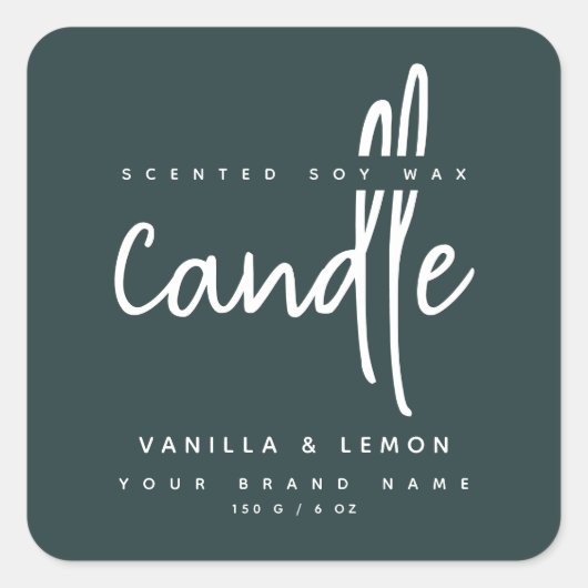 ミニマリストのスクリプトの緑の製品ラベルのシール スクエアシール (正面)